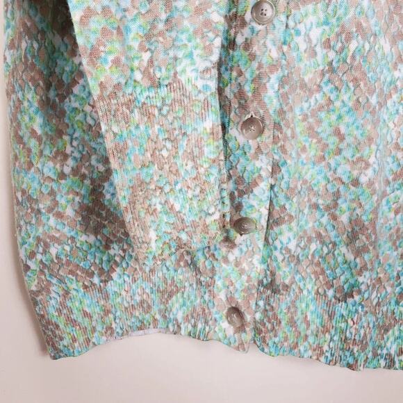 LOFT Floral Button Down Cardigan Green Gray Women Size M Lightweight Knit - Picture 5 of 10
